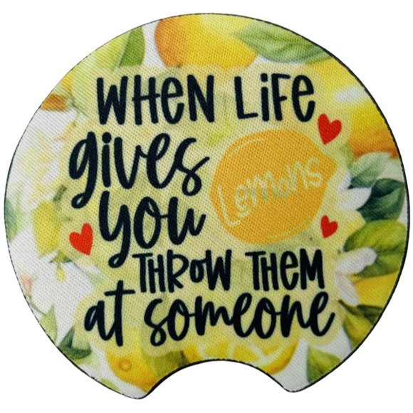 Car Coasters When Life Gives You Lemons Throw Them At Somebody Sarcasm Set of 2 - Picture 3 of 9